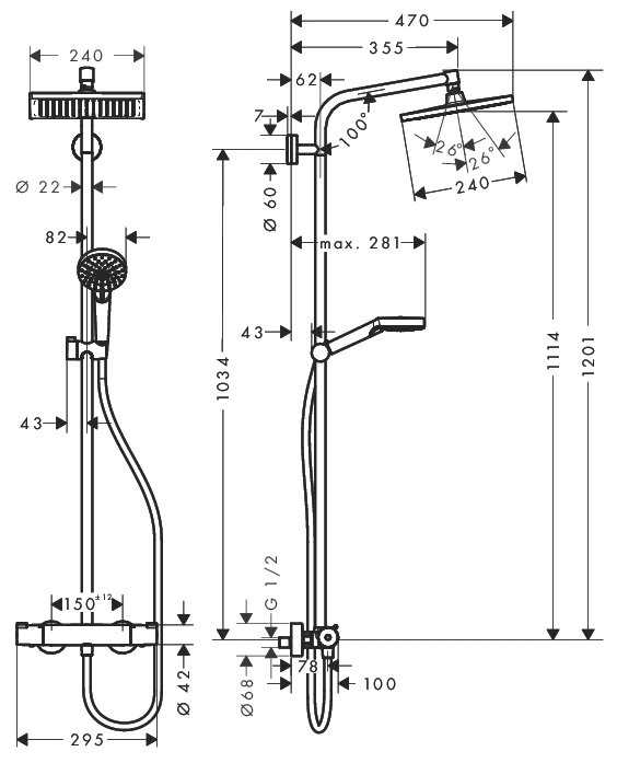 Душевая система Hansgrohe Crometta E 240 1jet Showerpipe 27271000 фотография 1