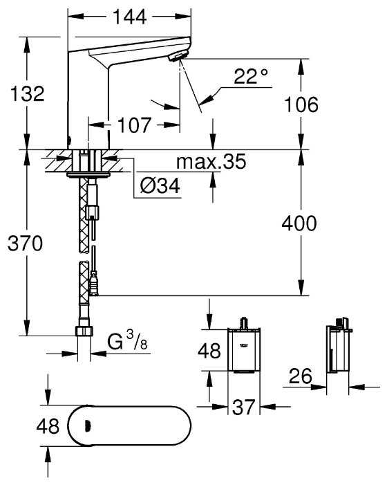 Смеситель для раковины (умывальника) Grohe Eurosmart Cosmopolitan E 36330001, сенсорный фотография 1