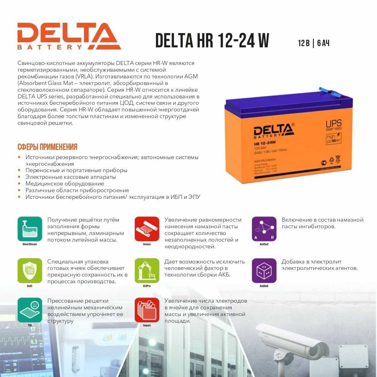 Аккумуляторная батарея DELTA Battery HR 12-24W (12В 6 А·ч) фотография 6