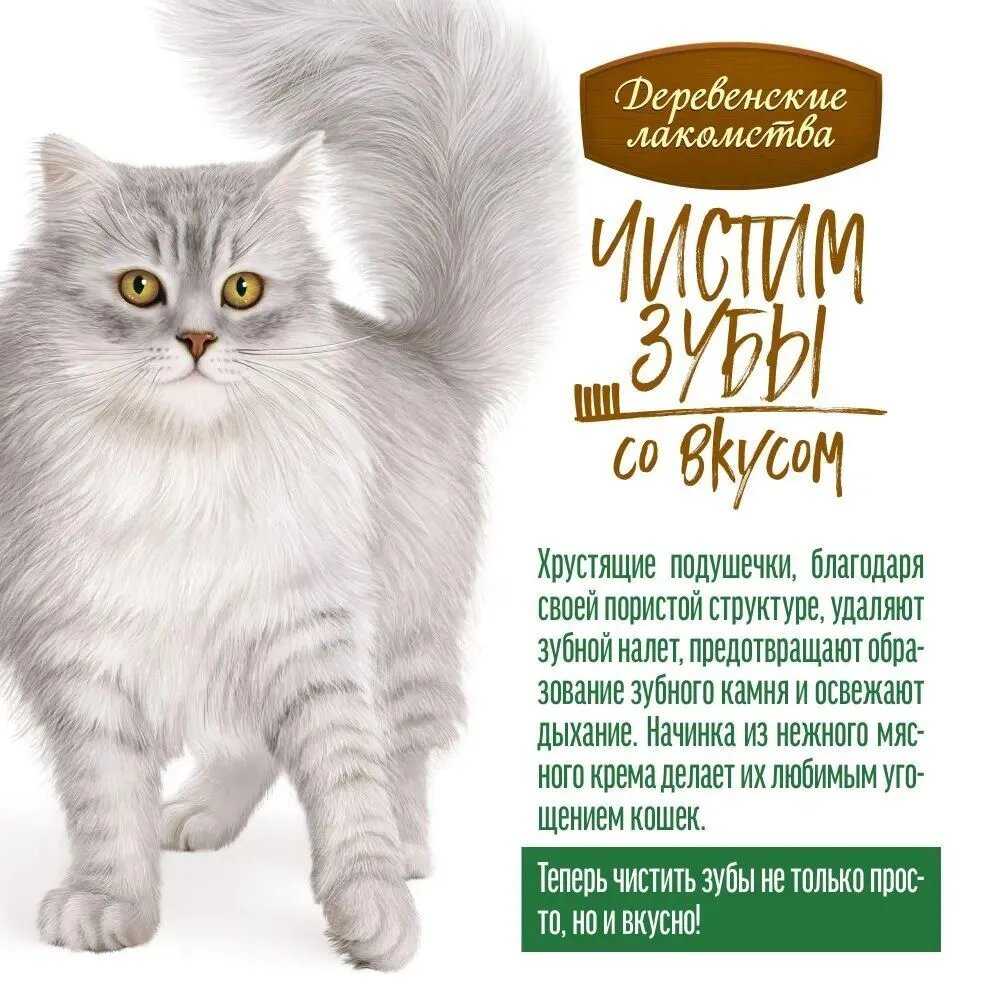 Деревенские лакомства для кошек Чистим зубы Подушечки с кремом из лосося (10 шт.) фотография 13