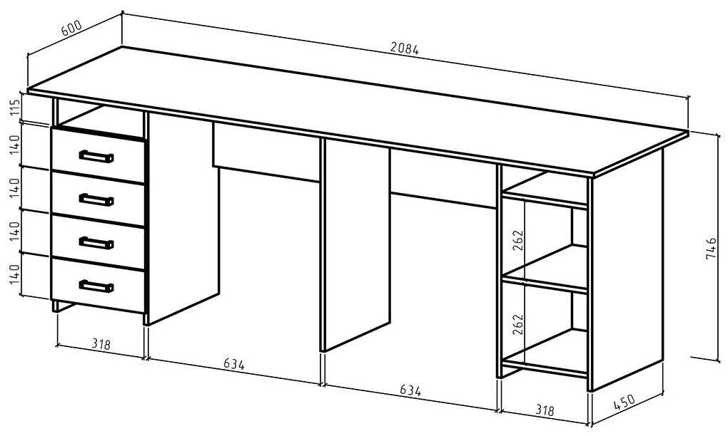 Письменный стол для двоих Лайт-14 фотография 1