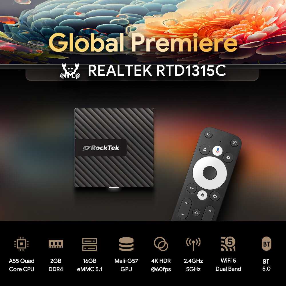 ТВ-приставка RockTek GB1 TV Dongle 2ГБ/16ГБ Realtek1315C Google TV 12 фотография 2