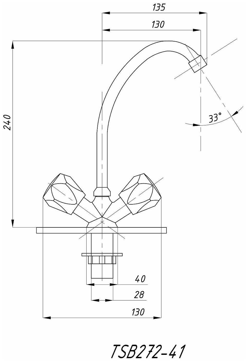 Смеситель для кухни TSARSBERG кер. на металл. гайке 272-41 фотография 2