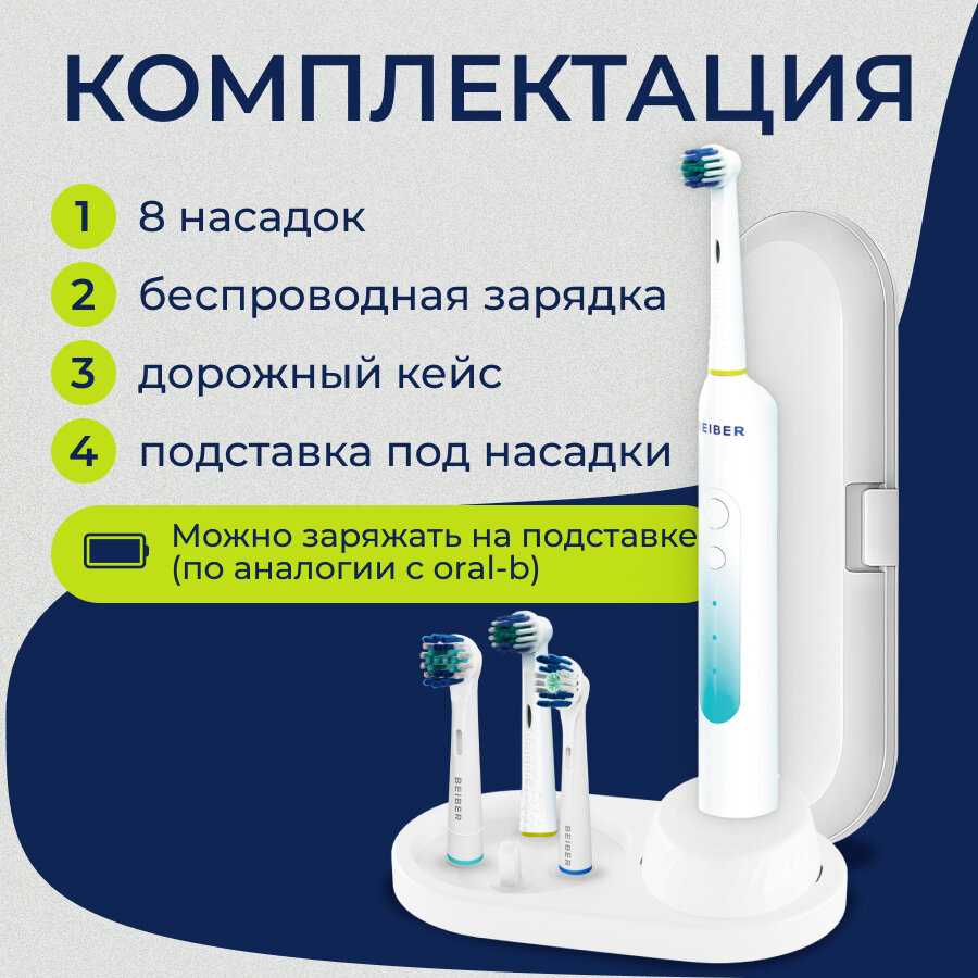Электрическая зубная щетка взрослая комплект: футляр для щетки, сменные насадки, подставка, зарядная станция фотография 1