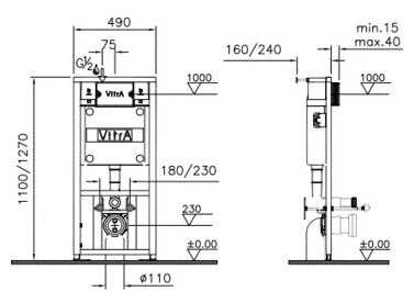 Унитаз с инсталляцией подвесной VitrA Normus 9773B003-7201 с горизонтальным выпуском фотография 2