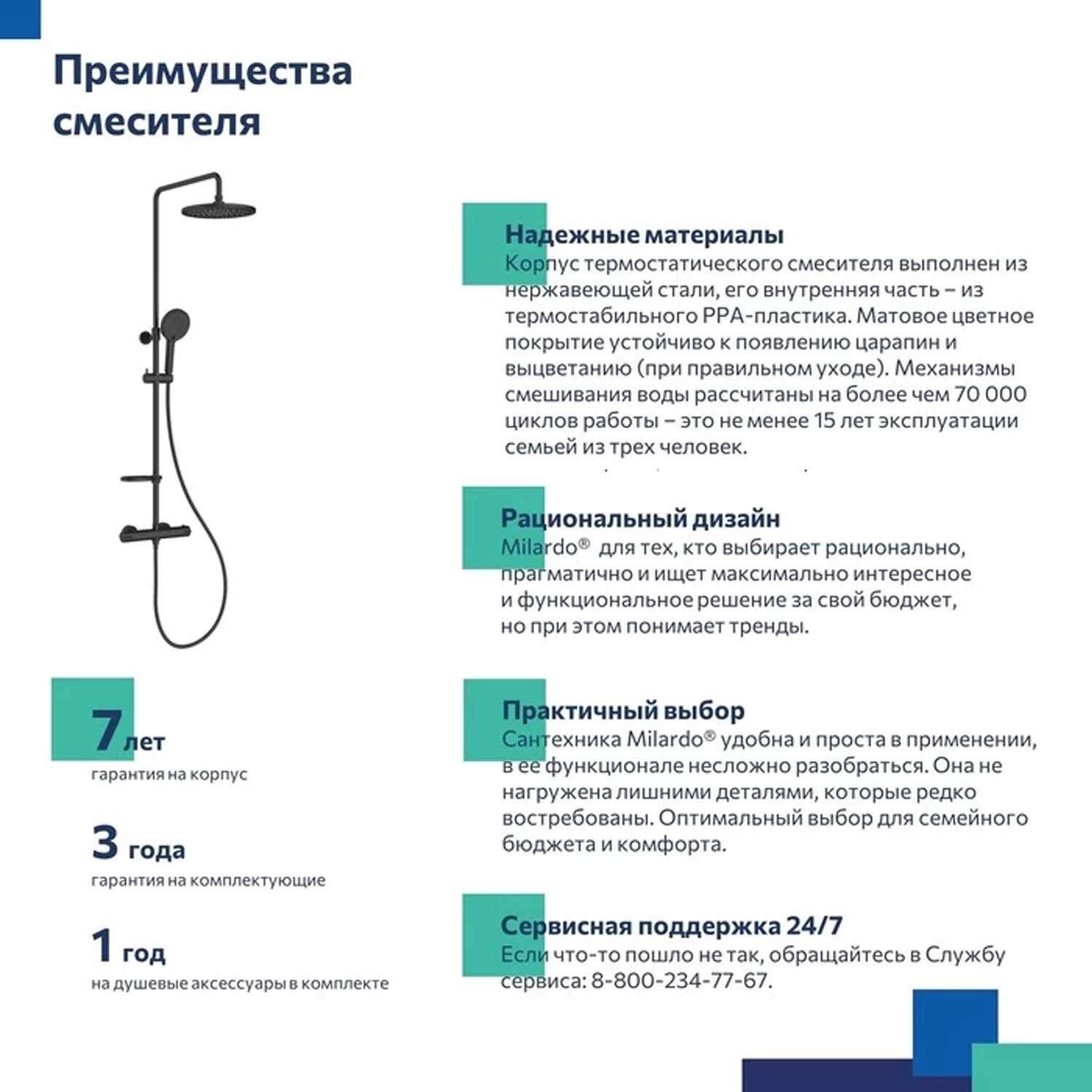 Смеситель Milardo Ideal Spa термостатический для душа со стойкой и тропической лейкой (ILSBLTHM89) фотография 3