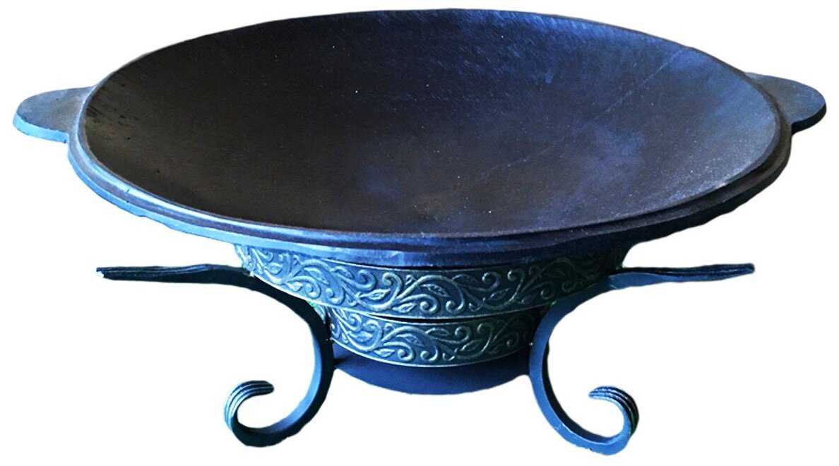 Садж чугунный для мангала сковородка жаровня с кованной подставкой 45 см фотография 8