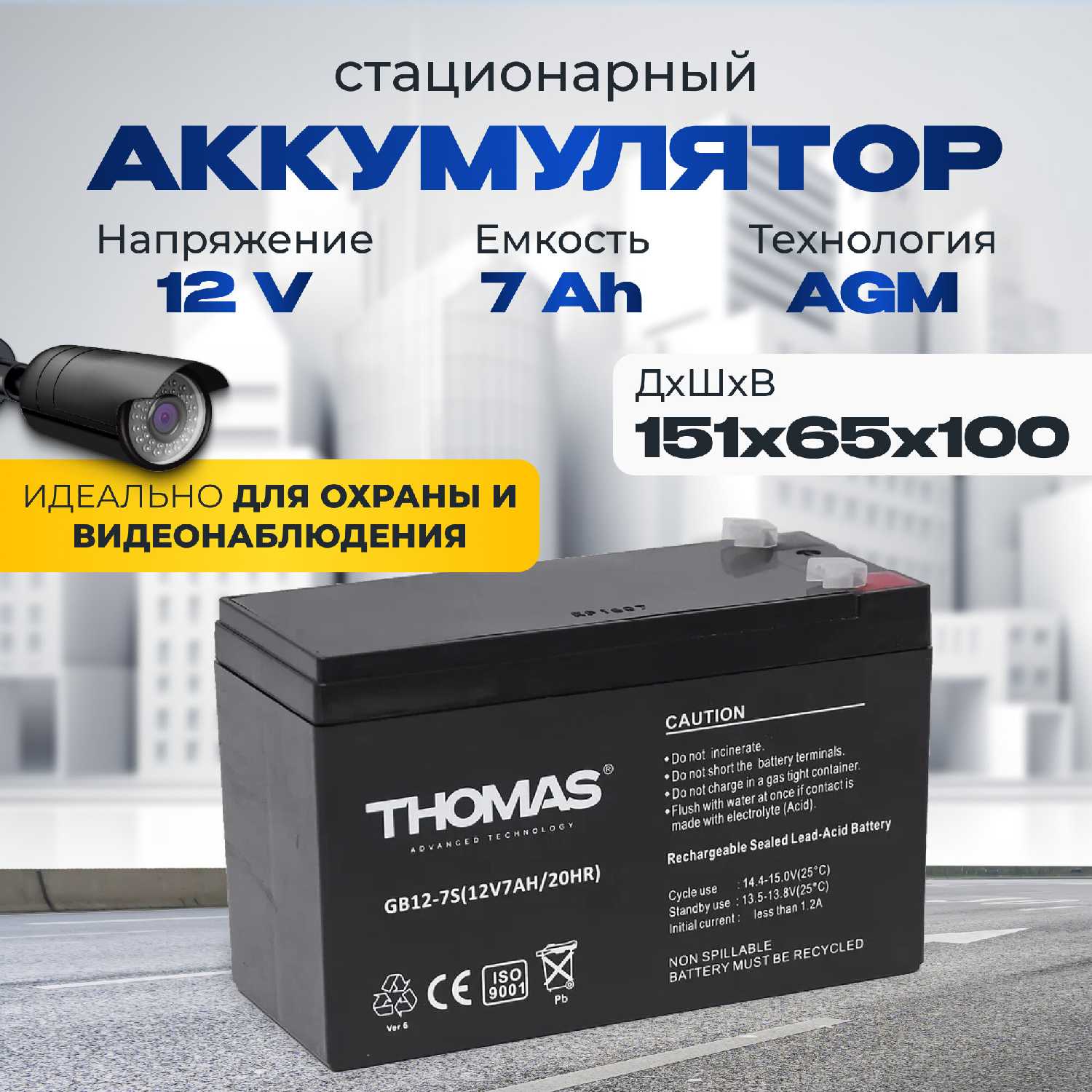Аккумулятор THOMAS AGM F1/T1 (12V 7Ah) фотография 8