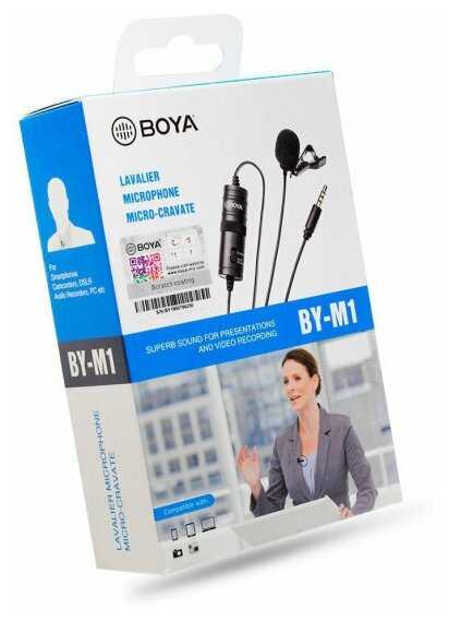 Микрофон BOYA BY-M1, петличный, Jack 3.5mm, черный, двойной всенаправленный (B) фотография 2