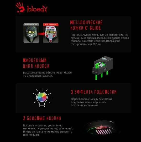 Мышь A4TECH Bloody Q51, игровая, оптическая, проводная, USB, черный и рисунок фотография 9