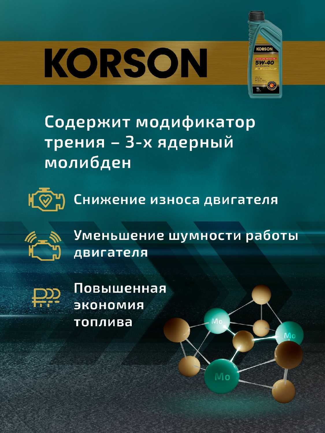 Масло моторное KORSON FULL SYNTHETIC 5W-40 A3/B4 фотография 6