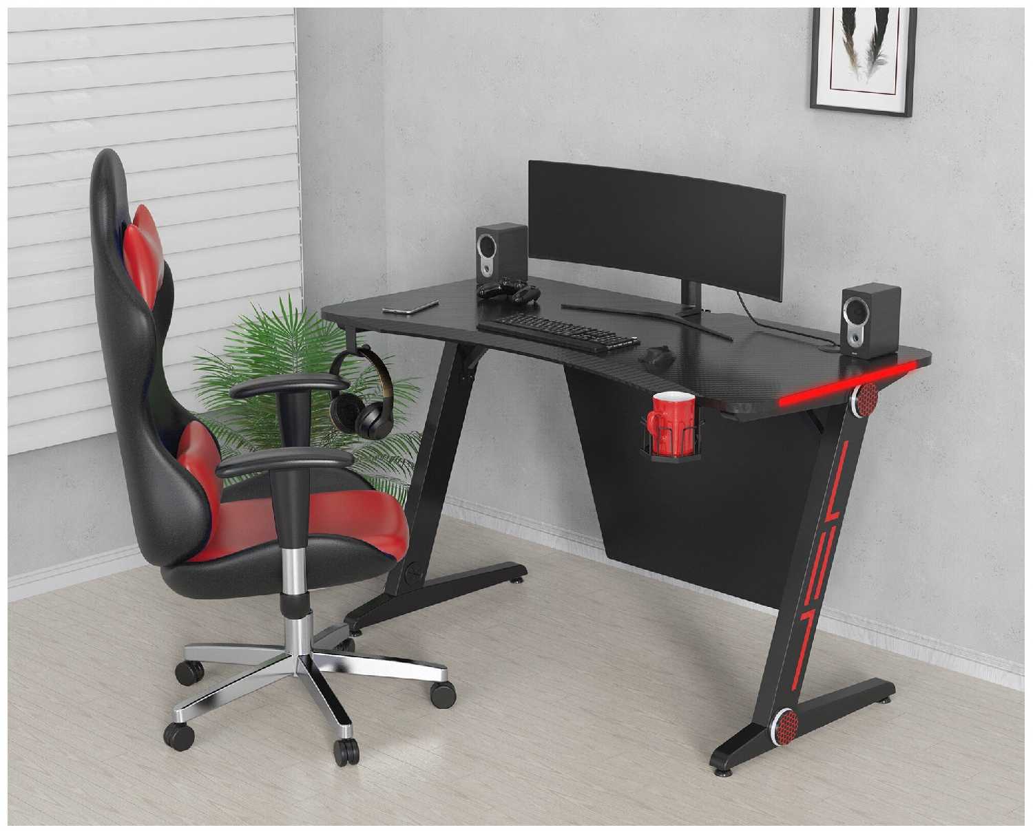 Стол игровой Cactus CS-GTZ-BK-CARBON-RED столешница МДФ карбон каркас черный фотография 5