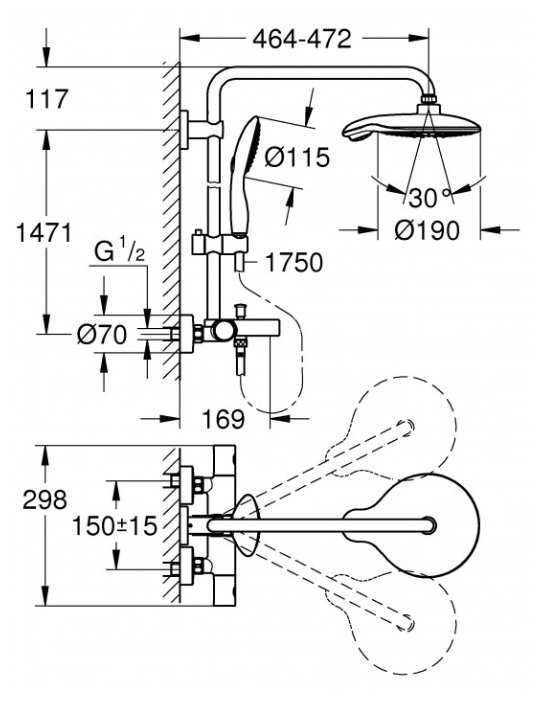 Душевая стойка Grohe Euphoria System 190 26227000, хром фотография 1