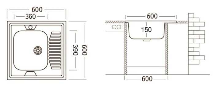 Накладная кухонная мойка UKINOX Standart STD 600.600 ---5C 0RS, 60х60см, нержавеющая сталь фотография 1