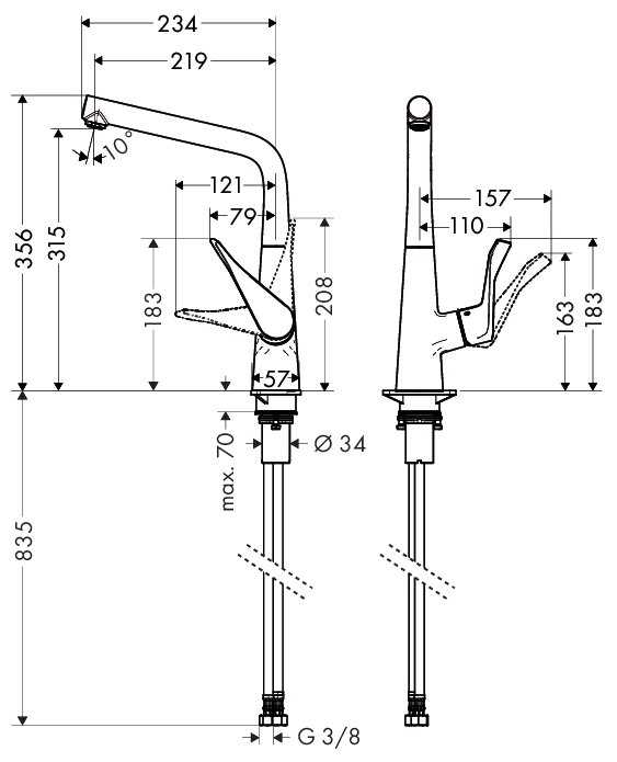 Смеситель для кухни (мойки) hansgrohe Metris 14822800, рычажный фотография 1