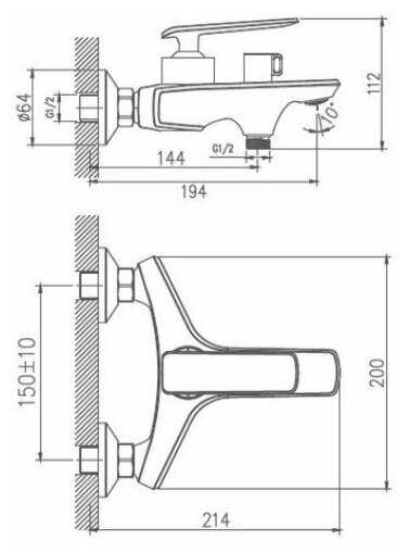 Haiba Смеситель для ванны с коротким изливом и душевой лейкой,чёрный-хром фотография 1