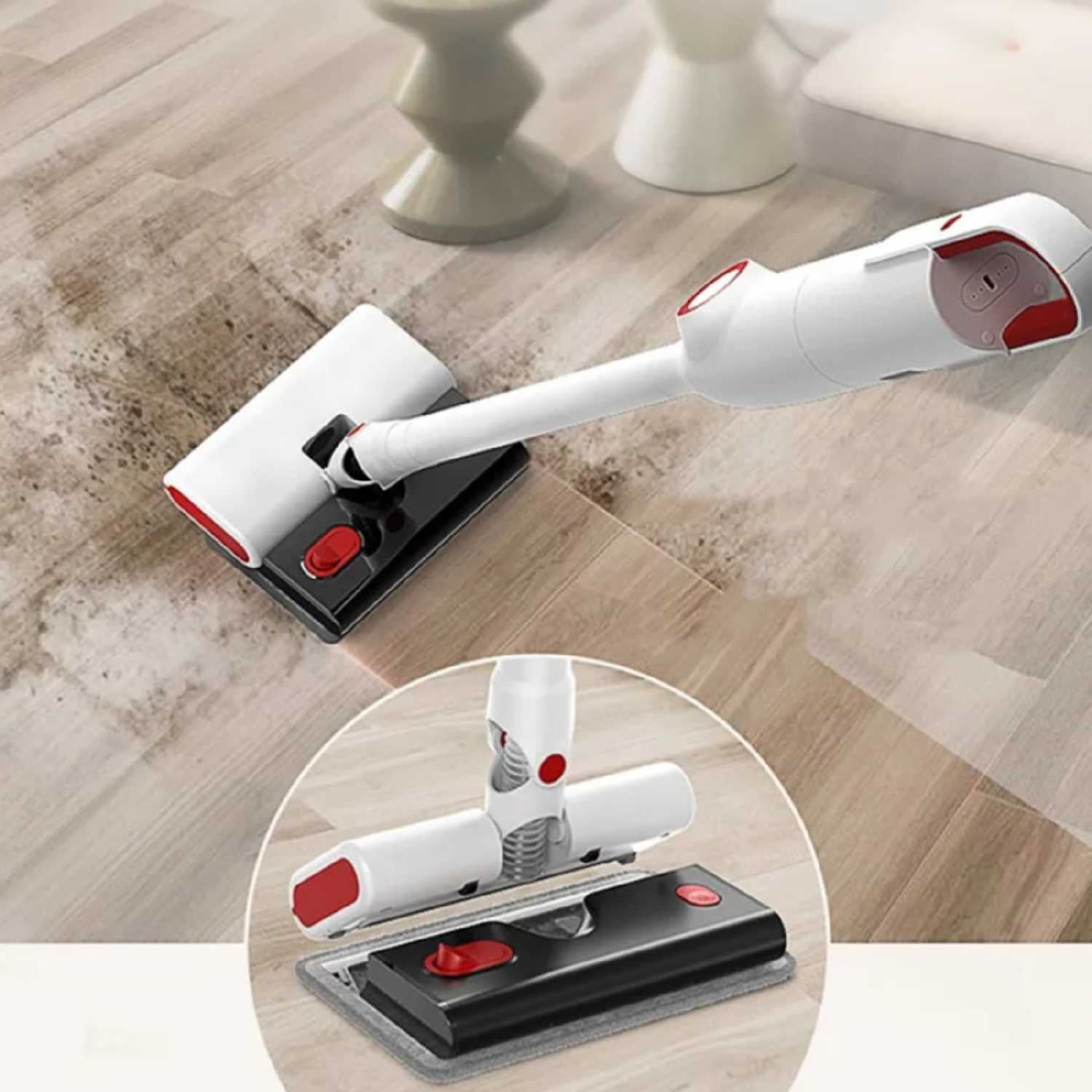 Беспроводной пылесос с влажной и сухой уборкой CleanMaster 67, для дома и дачи подарок маме и жене, белый фотография 3