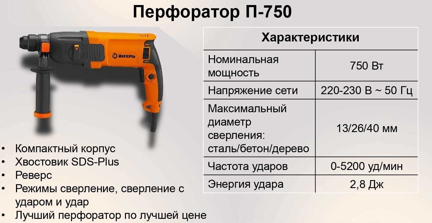Перфоратор ВИХРЬ П-750 (750 Вт) фотография 10