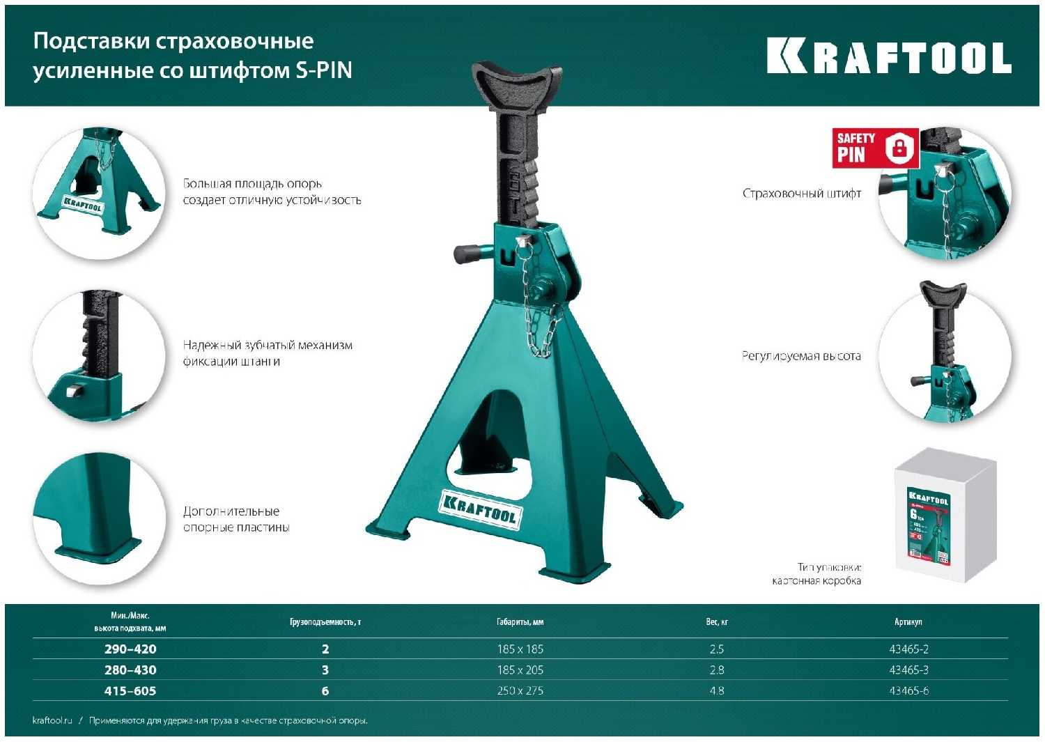 Страховочная усиленная подставка KRAFTOOL S-PIN 2 т (43465-2) фотография 1