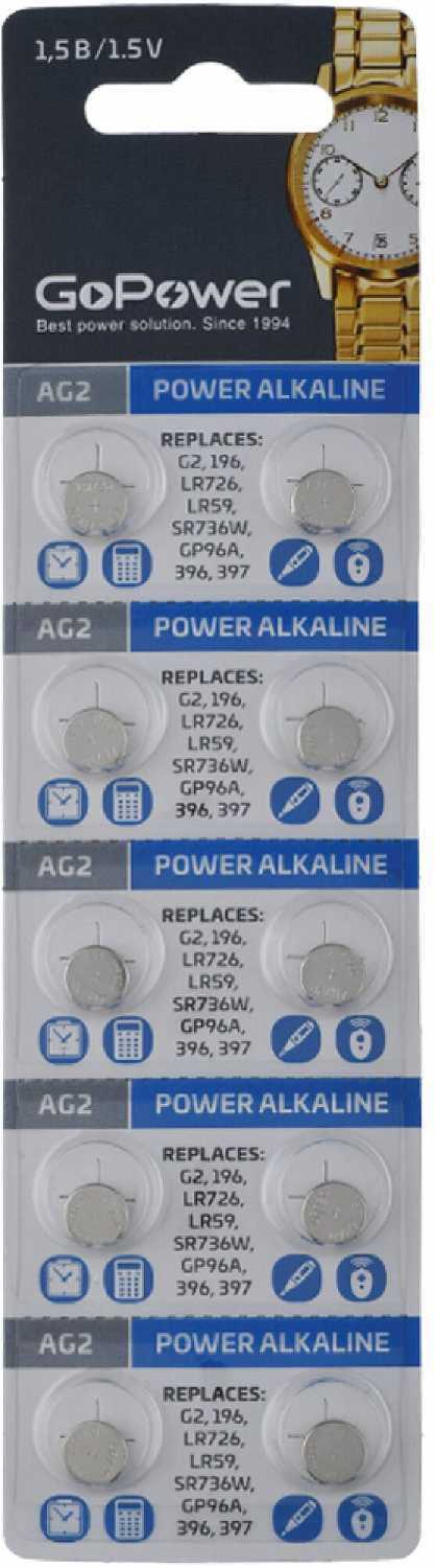 Батарейка GoPower G2/LR726/LR59/396A/196 (BL10) фотография 2