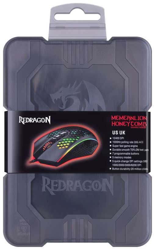 Игровая мышь компьютерная Redragon Memeanlion honeycomb, 7 кнопок, 12400 dpi фотография 11