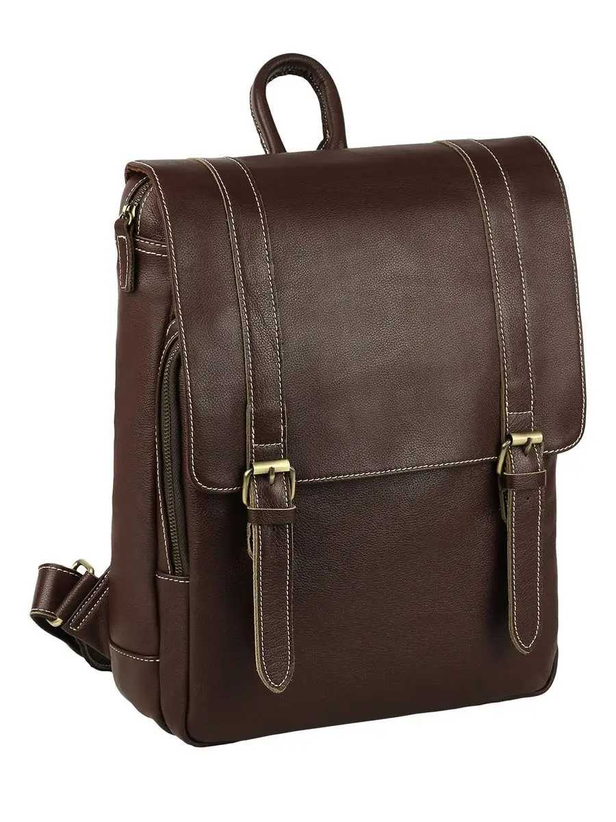 Рюкзак кожаный мужской городской для ноутбука Capsa с 3 наружными карманами и клапаном фотография 15