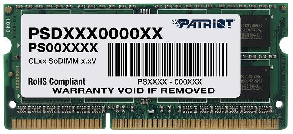 Оперативная память Patriot Memory SL 4 ГБ DDR3 1600 МГц SODIMM CL11 PSD34G160081S