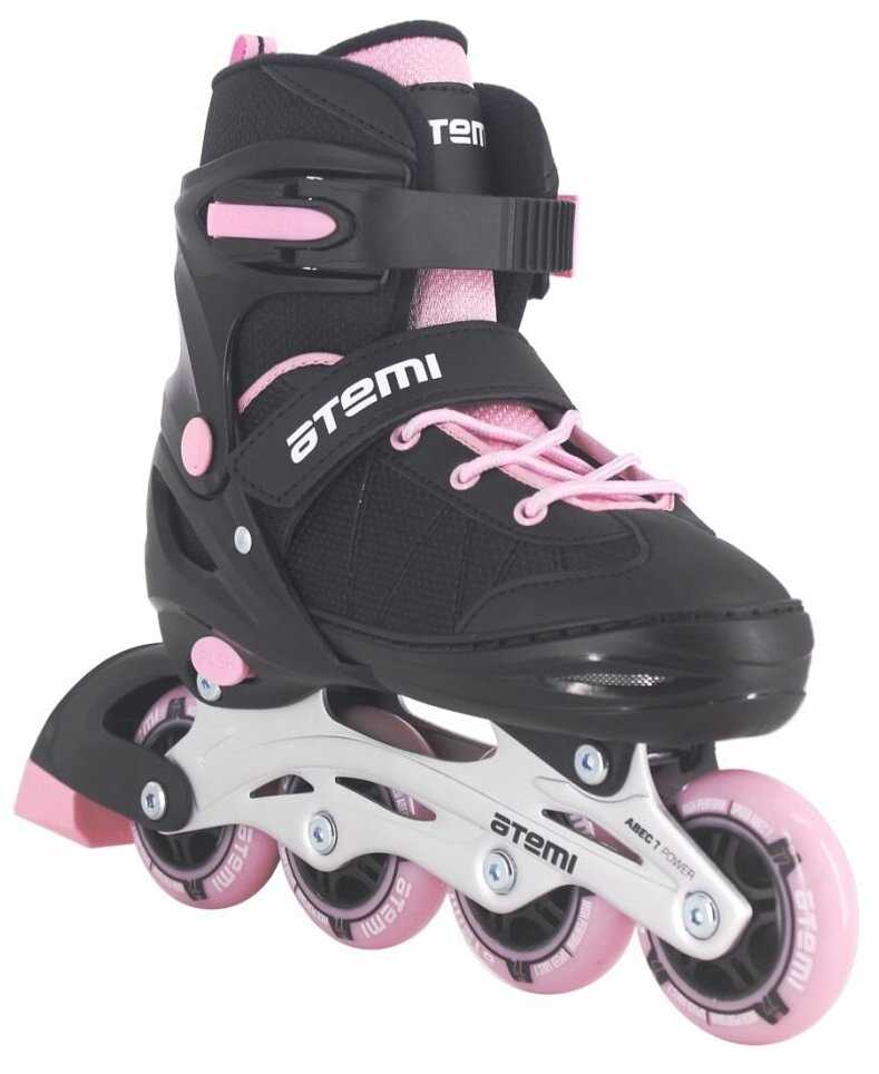 Ролики раздвижные Atemi, AIS01AL, L (38-41), PU72, 82A, ABEC-7 Carbon, SB, черно-розовые