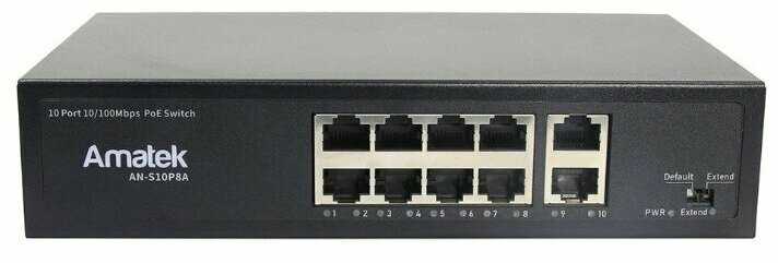 Коммутатор Amatek AN-S10P8A (10-портов, 100 Мбит/с L2 с PoE+ до 120Вт) фотография 4