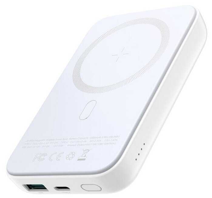 Power bank Внешний аккумулятор зарядка для телефона Joyroom 10000 mAh PD 20W+USB 3A с встроенным магнитом белый JR-W020 Mini