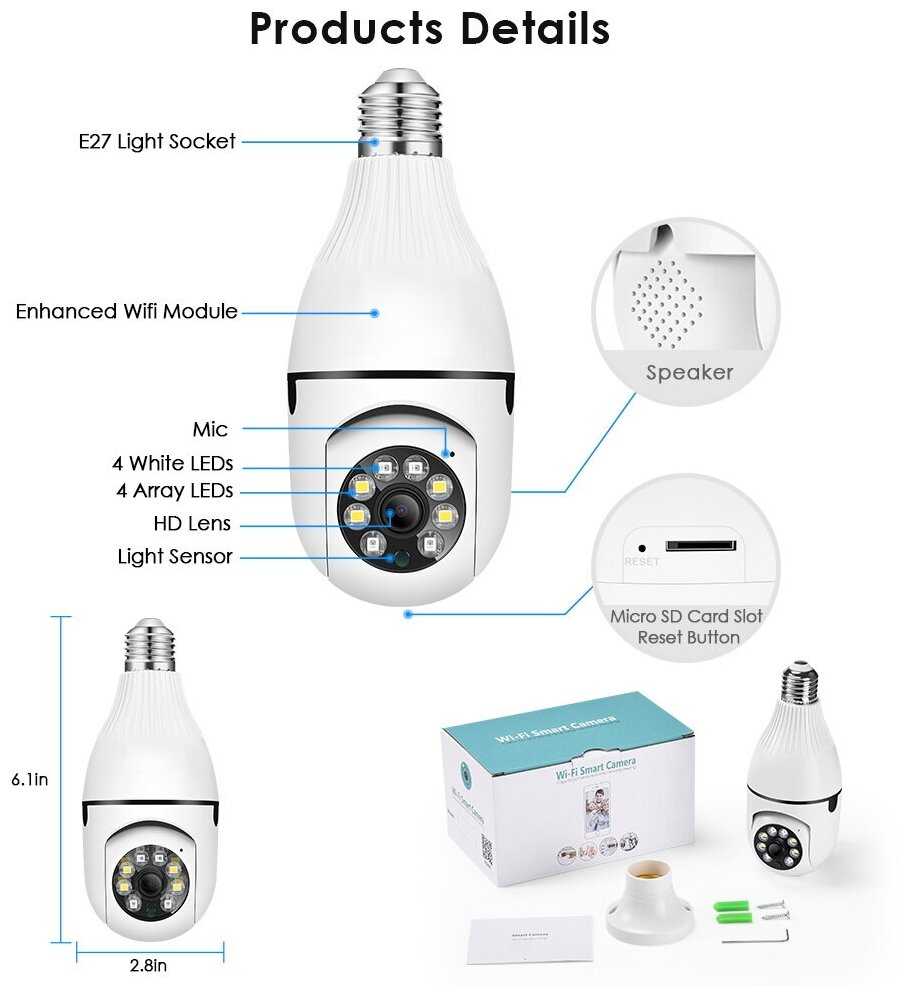 Wi-Fi IP-камера с микрофоном, 3MP, XMeye, 2.8 мм (~90°), динамик, microSD, питание 220В (E27) | ORIENT WF-306 фотография 2
