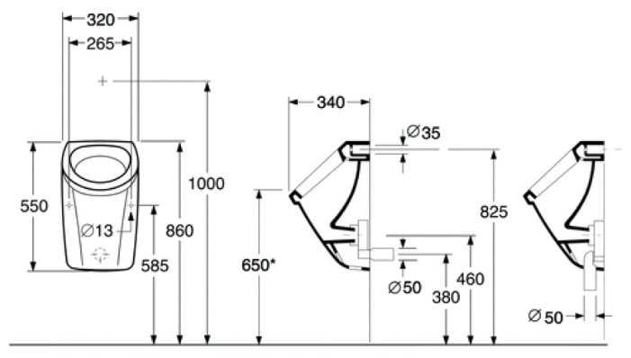 Писсуар подвесной Gustavsberg Saval 7G510001 с горизонтальным выпуском фотография 1