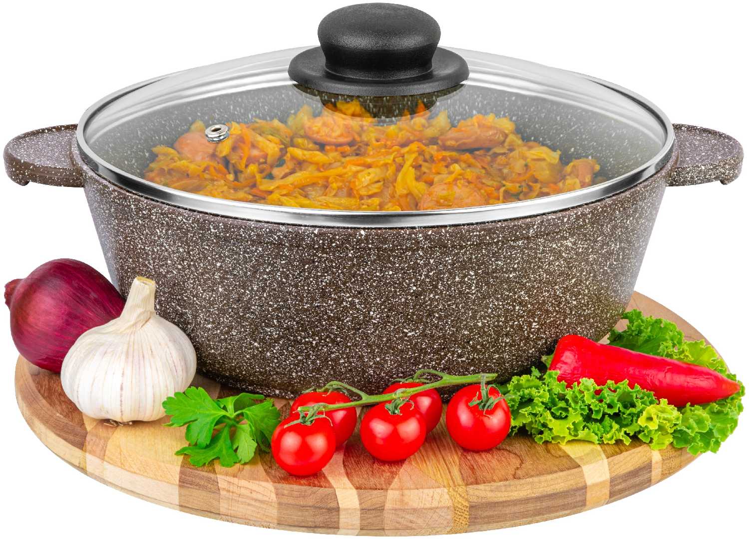 Жаровня-сотейник 3 л 24 см Elan Gallery гармония вкуса Коричневый опал с крышкой D24