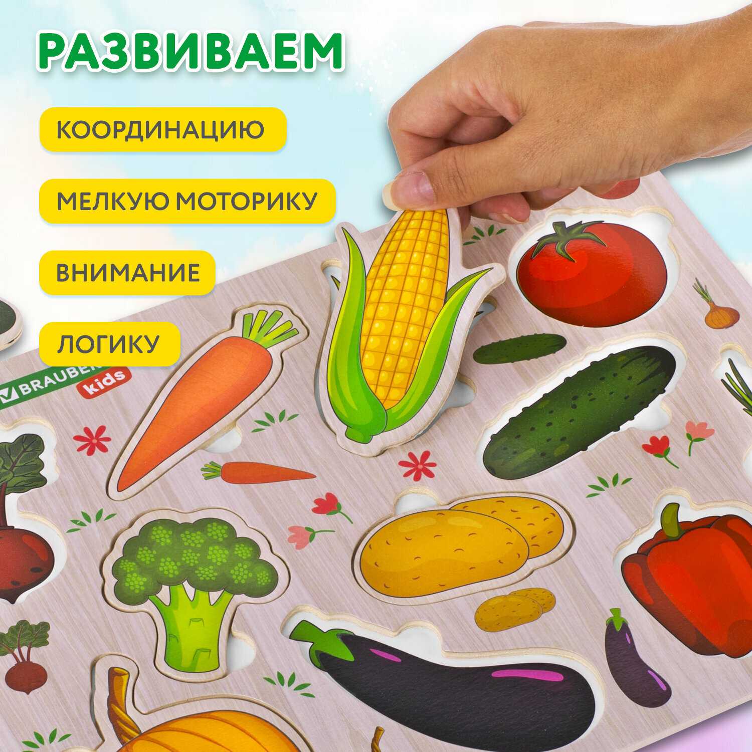 Рамка вкладыш деревянная Brauberg Kids Рамка-вкладыш Овощи (665255) фотография 19