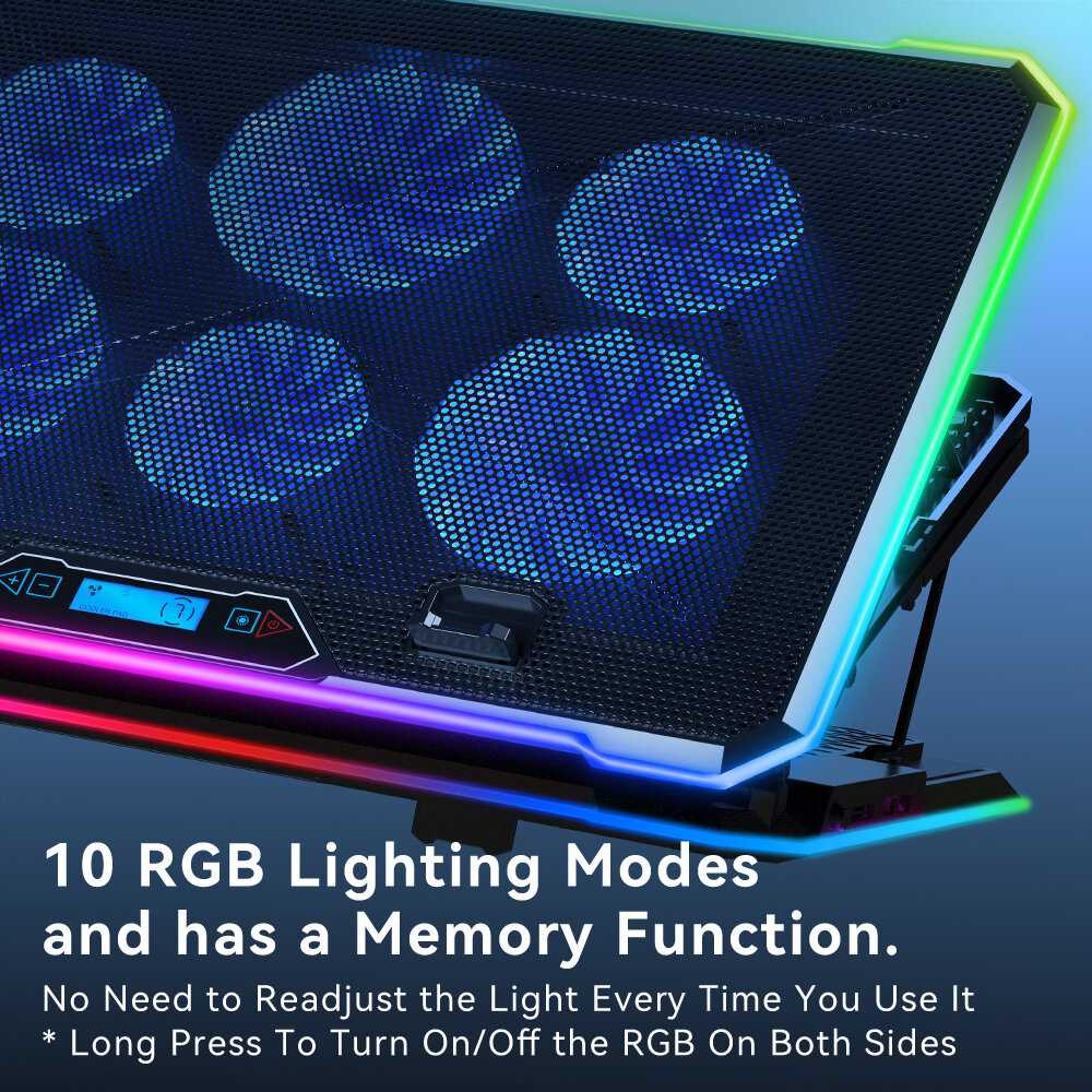 Регулируемая подставка для игровых ноутбуков, 6 вентиляторов, RGB LED подсветка, 10 углов наклона, держатель для смартфона, 2 USB, для экрана 13