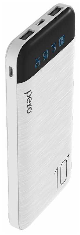 Внешний аккумулятор Pero Power Bank PB03 10000mAh 2xUSB-A 2.1A White PB03WH