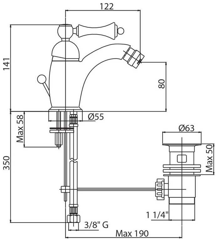 Смеситель для биде CEZARES Margot BSM1-03/24-Bi, рычажный фотография 1