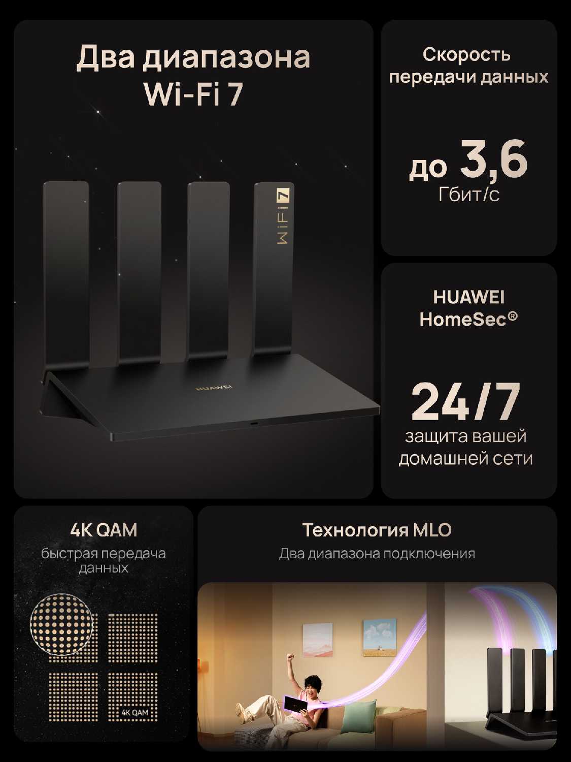 Роутер HUAWEI WiFi BE3 Pro YGJN-BE33-20 черный фотография 1