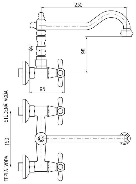 Смеситель универсальный Slezak RAV Morava Retro MK302.5/28, вентильный фотография 1