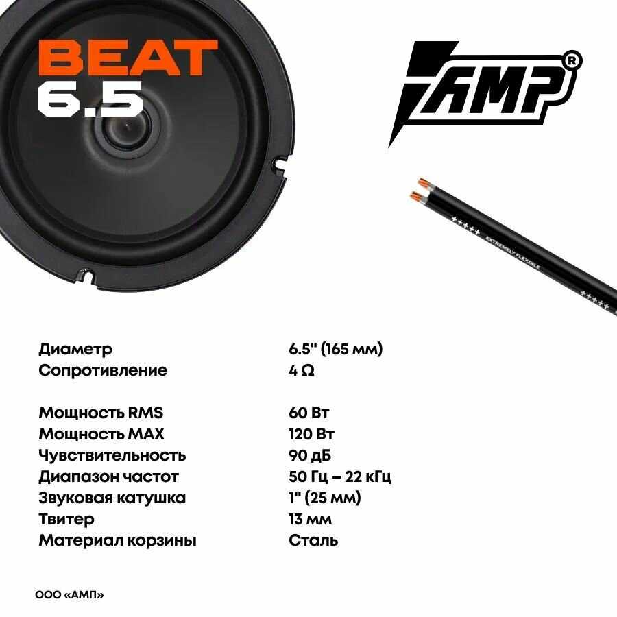 Комплект акустики Beat Комплект акустики 16см в 4 двери + Усилитель + Провода фотография 2