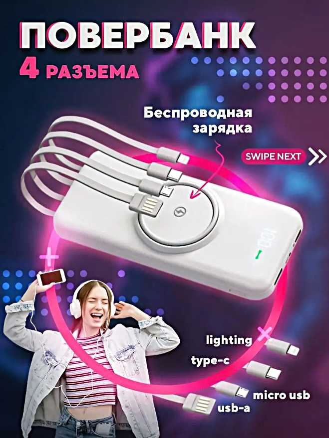 Портативный аккумулятор MagSafe 20000 mAh (4 встроенных кабеля) фотография 13