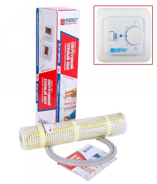 Комплект теплого пола под плитку ENERGY Mat 2,14 м. кв - 340 Вт c терморегулятором ENERGY TK 04