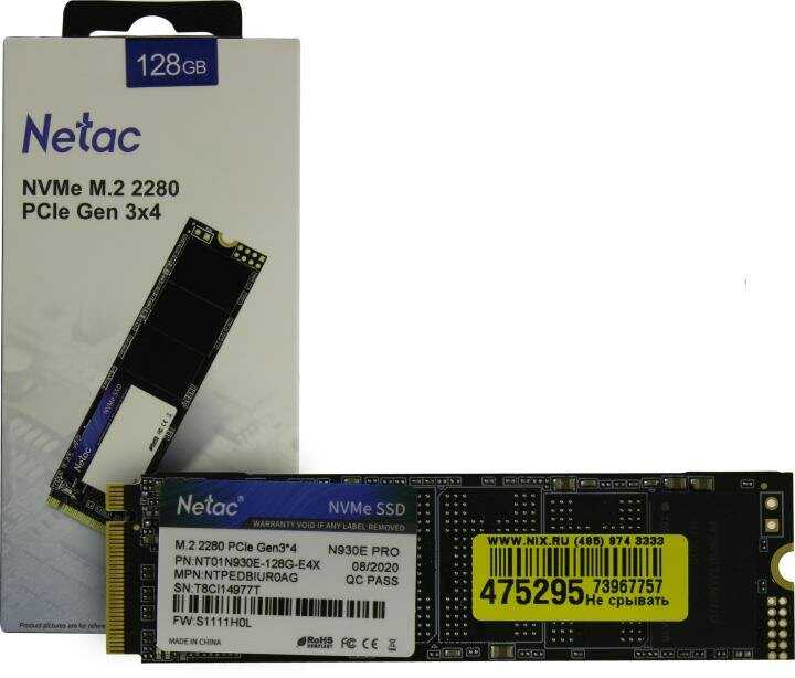 SSD NETAC NT01N930E [M.2 2280 NVMe 128GB] [NT01N930E-128G-E4X] фотография 1