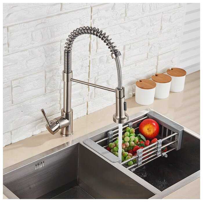 Смеситель для кухни (кухонной раковины) с гибким изливом Kasanye Kitchen Faucet 202 фотография 10