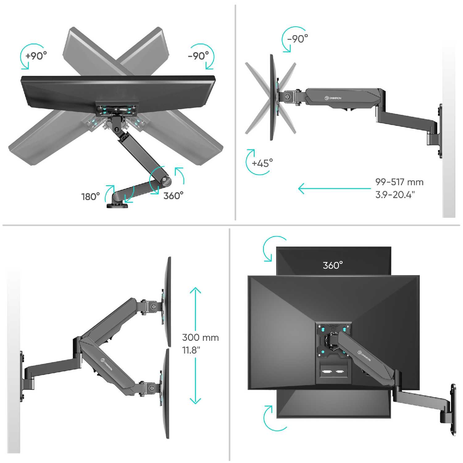 Кронштейн для монитора Onkron G150 [13-34 настенный 2 колена, макс. 100x100] фотография 4