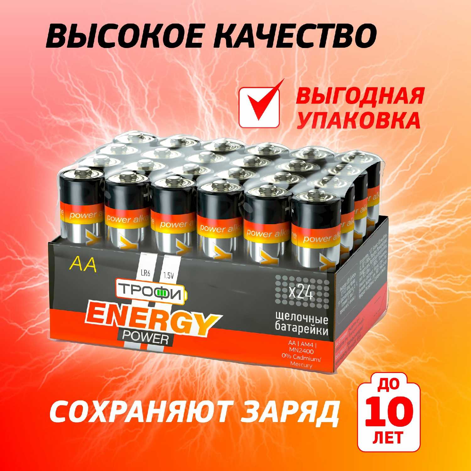 Батарейки пальчиковые АА Трофи ENERGY POWER (LR6-24) фотография 1