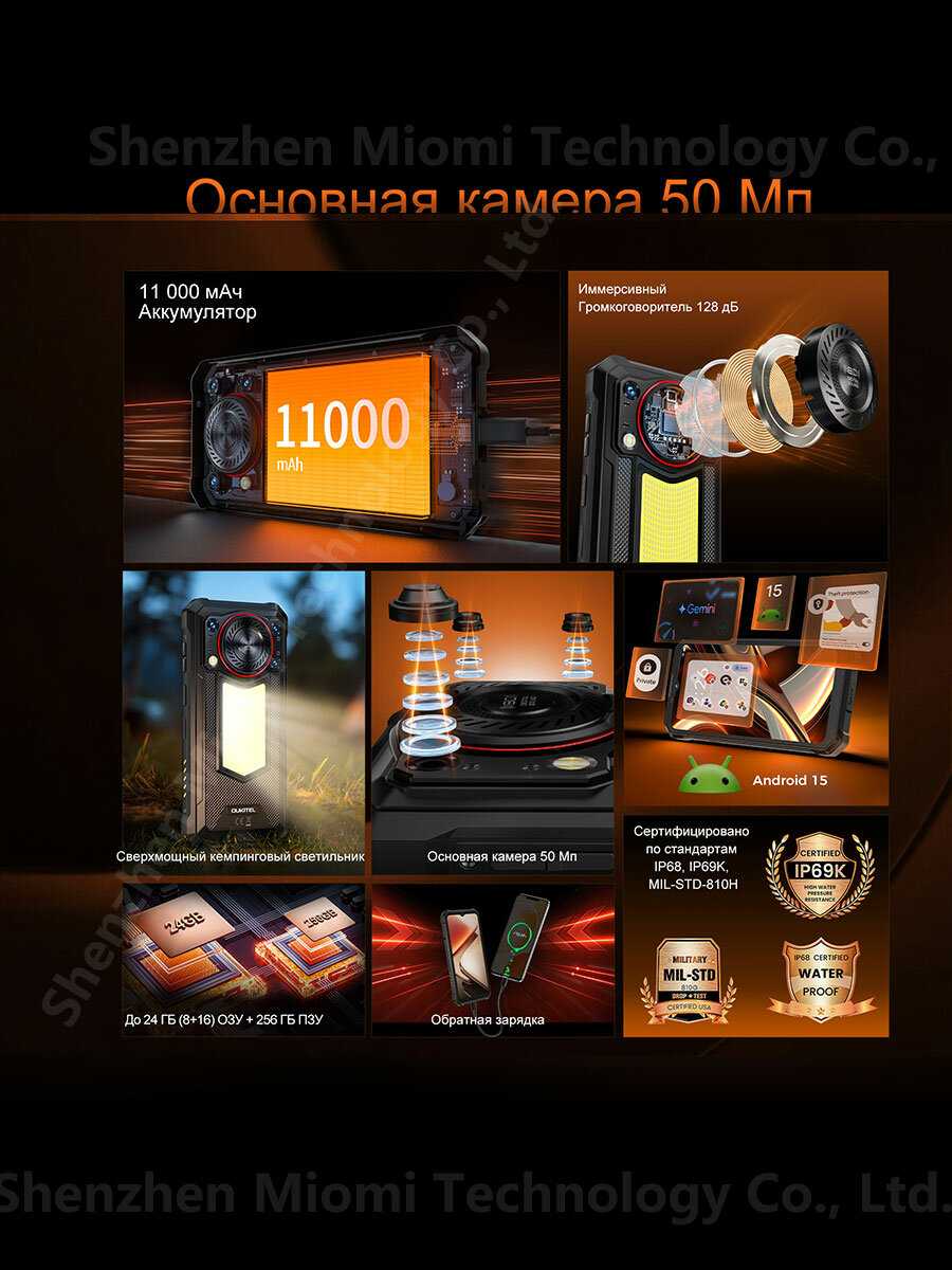 Смартфон OUKITEL WP53 Pro Android 15 Android 15 11000 мАч 24ГБ (8+16)+256 ГБ, чёрный фотография 3