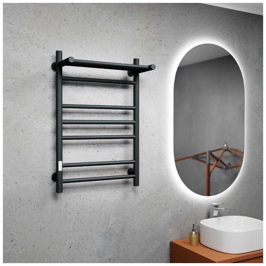 Полотенцесушитель электрический с полкой Маргроид BAU В10 50х80, П7 (2+3+2) таймер слева, черный матовый RAL 9005 фотография 1