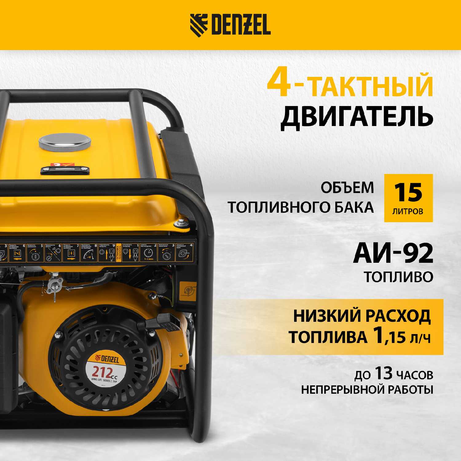 Генератор бензиновый Denzel PS-33E 3,3 кВт, 230В, электростартер (94537) фотография 2