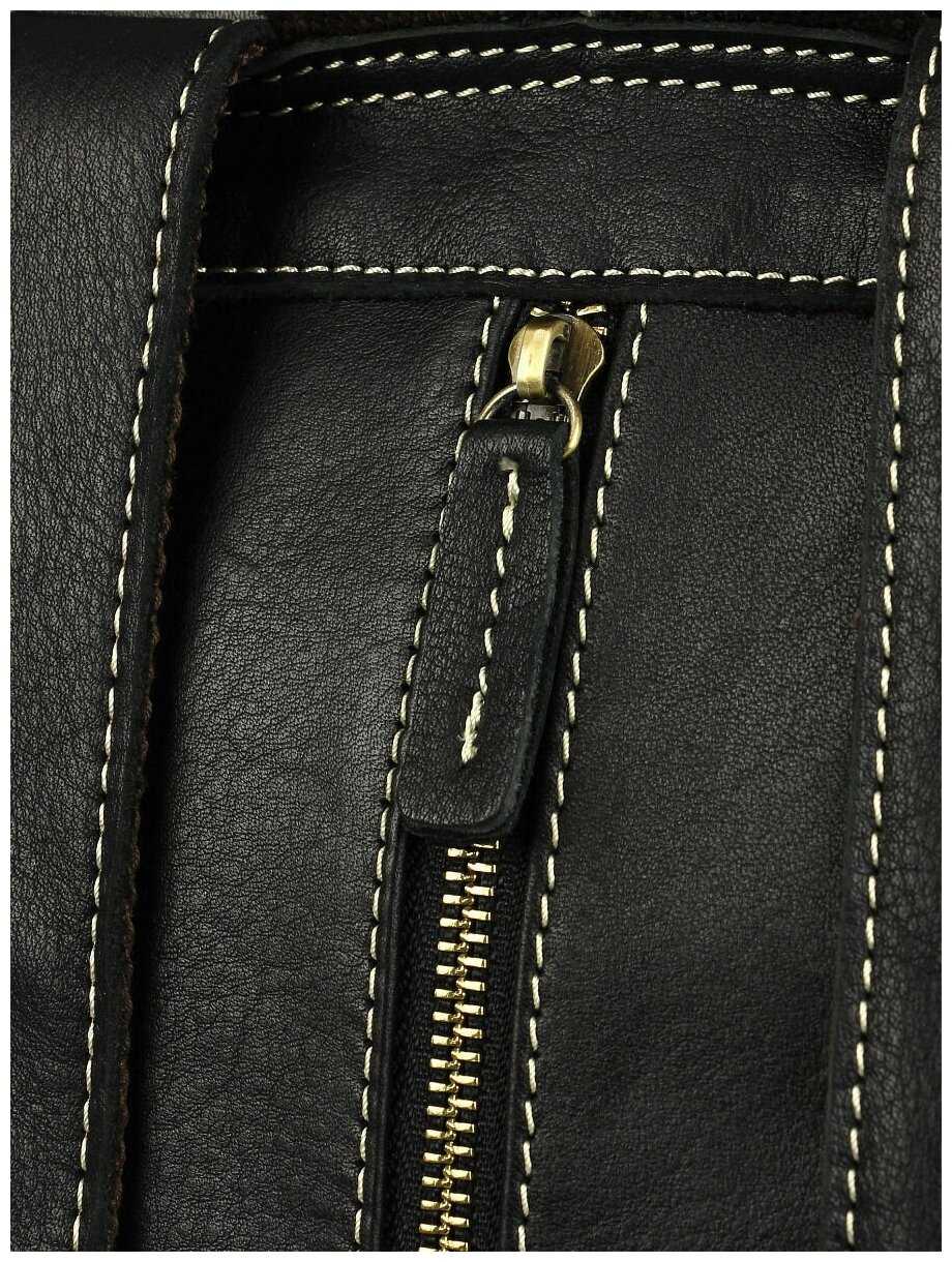 Рюкзак кожаный мужской городской для ноутбука Capsa с 3 наружными карманами и клапаном фотография 7